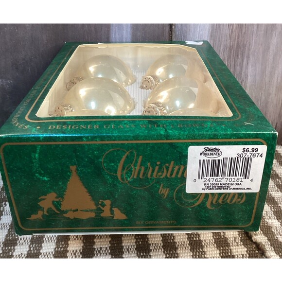 Christmas by Krebs Hand Decorated Ornaments 4 Mica Gold Glass Balls Boxed - Picture 5 of 10